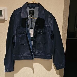 NWT G-STAR By RAW Dark Blue Coated Jean Jacket S Over Sized